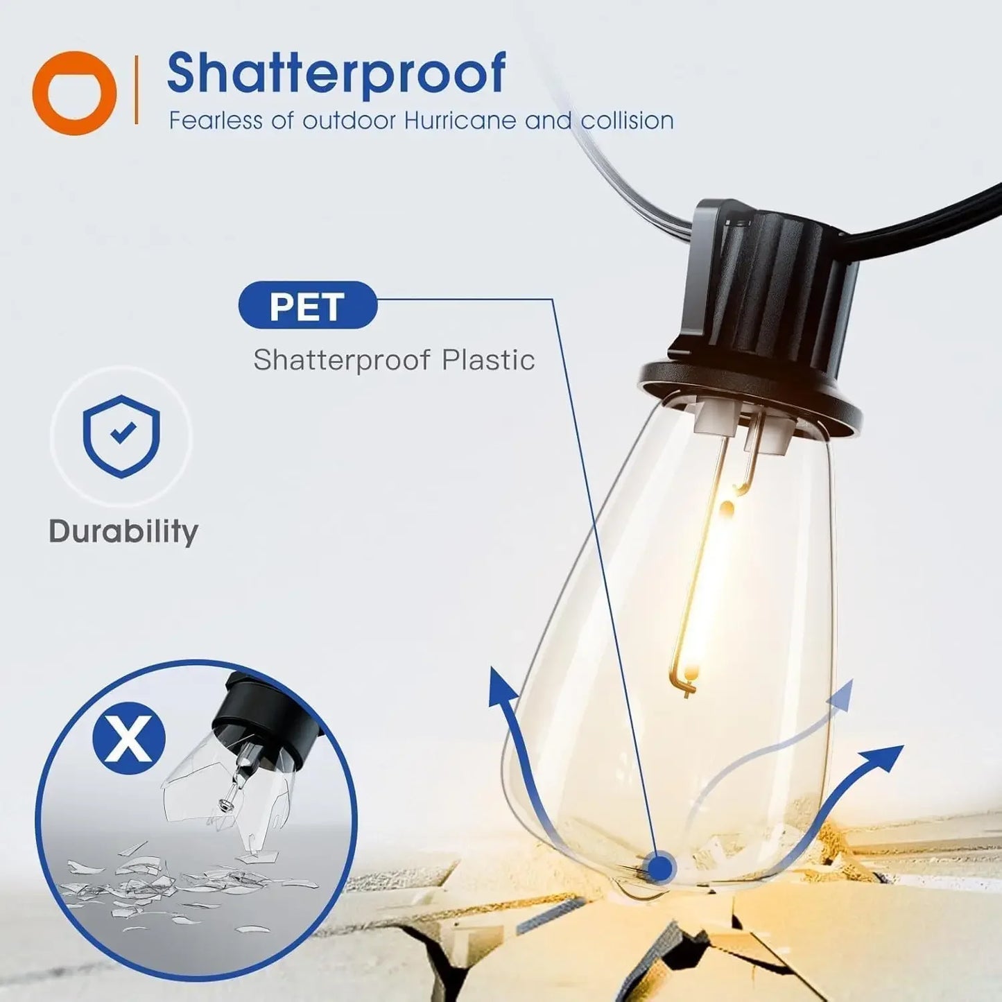150FT LED Outdoor String Lights Waterproof Patio Lights Shatterproof Bulbs Dimmable Hanging Lights