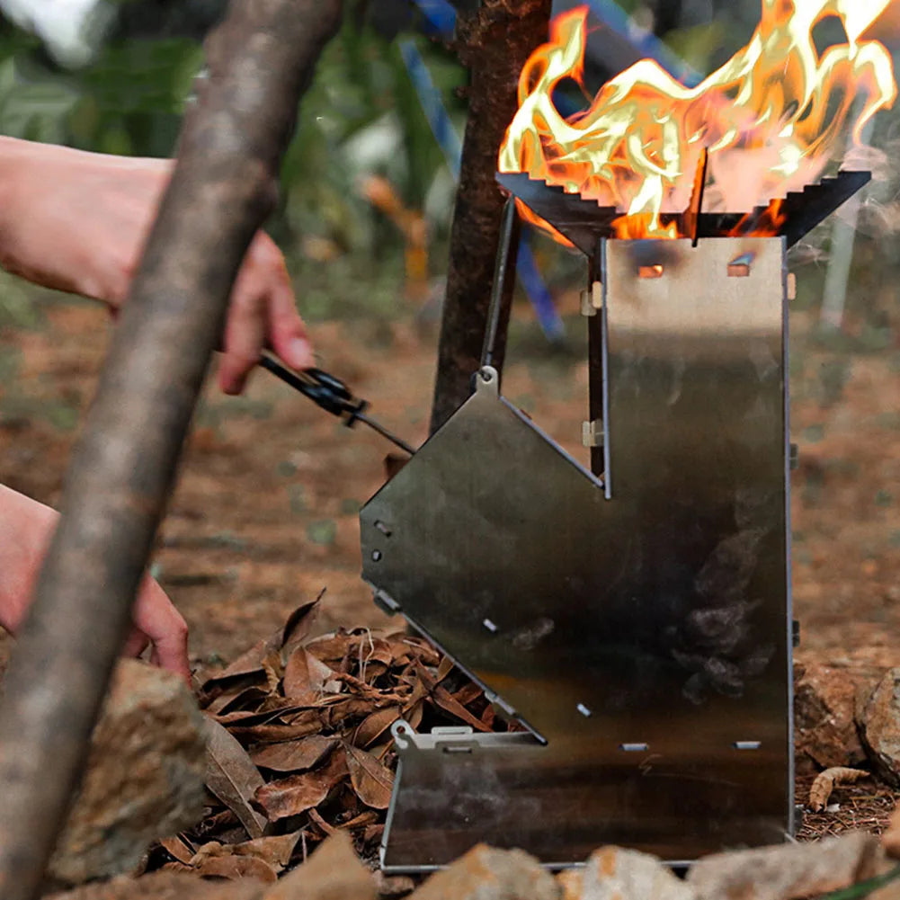 BBQ Rocket Stove Stainless Steel Cooking Stove Portable Collapsible Camping Stove Outdoor Wood Burning for Traveling BBQ Picnic