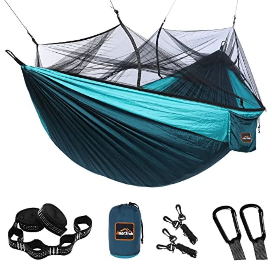 Camping Hammock with Mosquito Net Double Single Lightweight Portable Hammocks with Tree Straps Parachute Hammock for Camping Ba