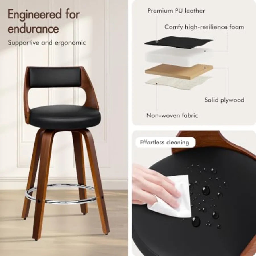Counter Height Swivel Bar Stools With PU Leather Upholstery