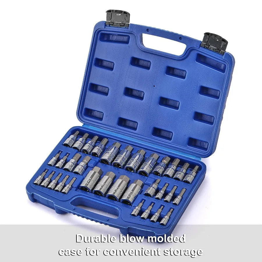 33 Piece Master Hex Bit Socket Set, S2 Steel, SAE and Metric, Allen Socket Bit, 5/64-inch to 3/4-inch, 2mm to 19mm Socket Tool