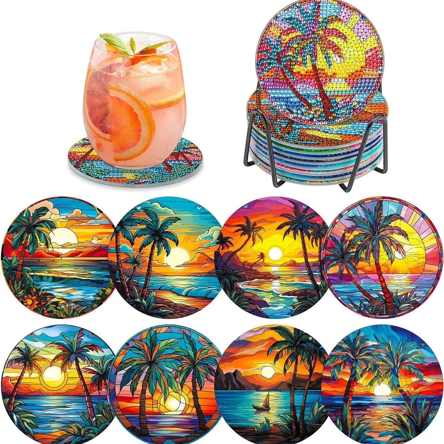 8 pieces/set animal horse pattern diamond painted coaster set with holder DIY coaster beginner coaster, craft supplies gift