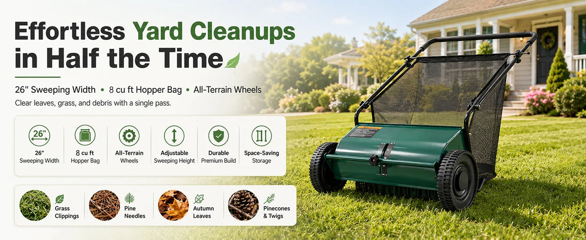 Efficient Manual Push Lawn Sweeper With Four Robust Brushes