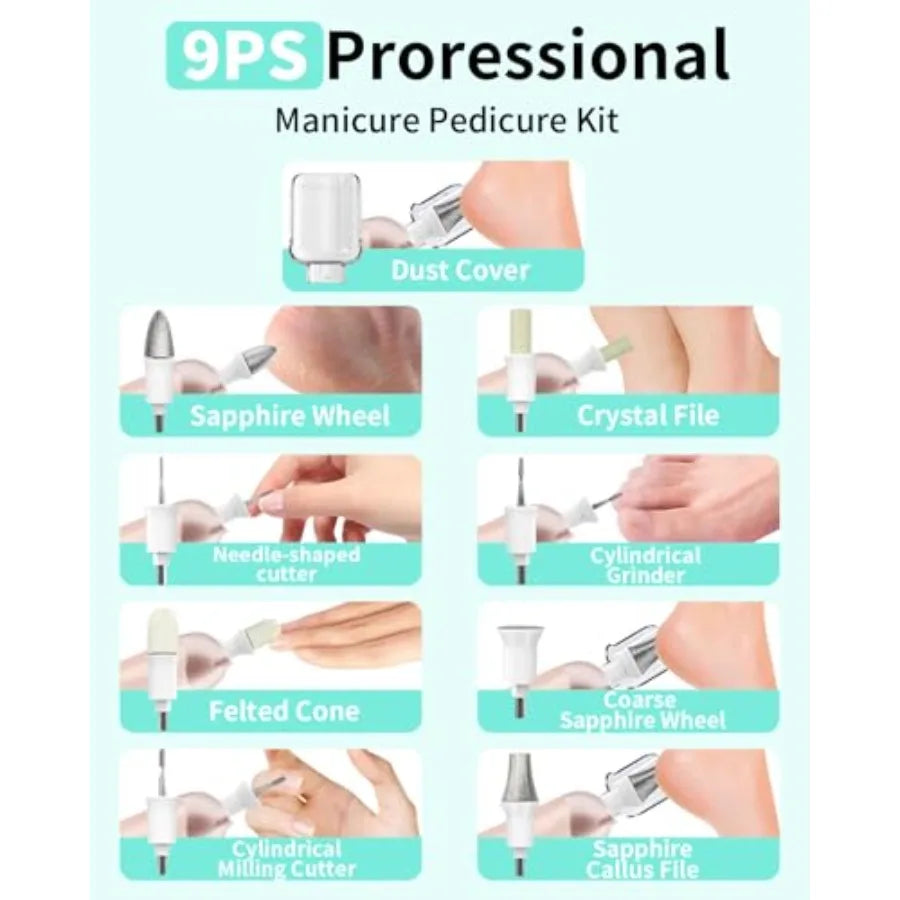 Manicure Pedicure Kit for Women Professional Nail Grinder for Senior Thick Toenail Cordless Electric Nail File 5 Speeds Pedicur