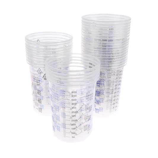 10/50Pcs 600ml Disposable Paint Mixing Calibrated Cup Transparent Graduated Plastic Liquids Measuring Cups