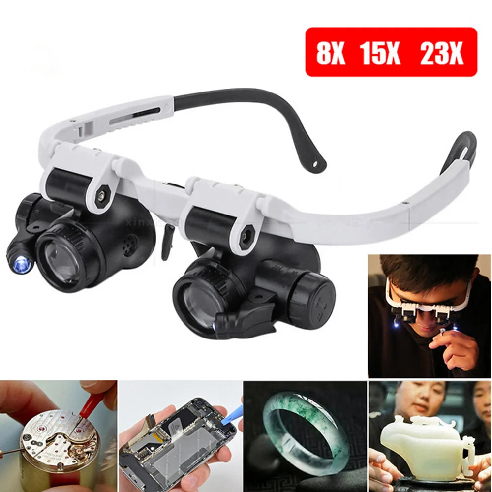 8X 15X 23X Adjustable Dual Polished Crystal Acrylic Lens Jewelry Watch Repair Magnifier Glass Head Eye Loupe Measurement Tools