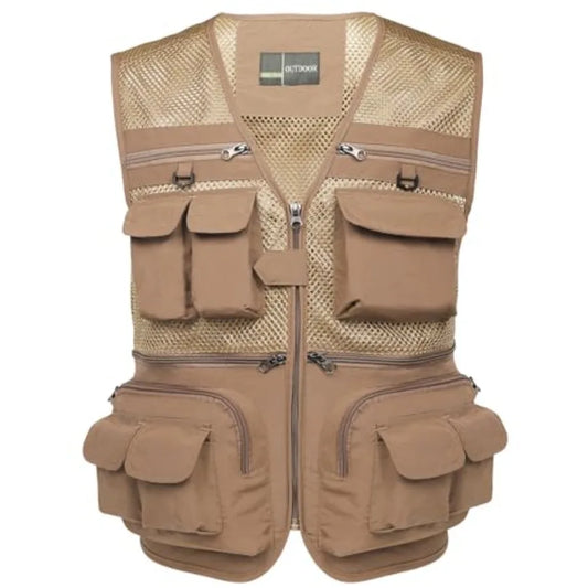 Men's Fishing Vest Utility Lightweight Outdoor Travel Safari Photo Cargo Vest with 16 Pockets