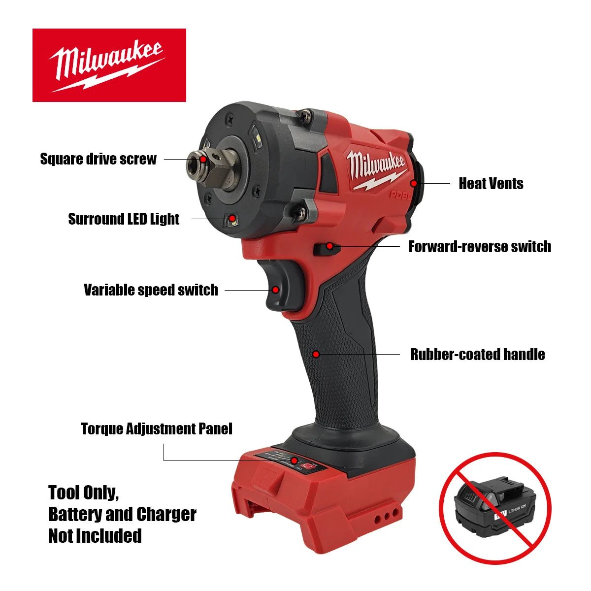 Milwaukee 400N Brushless Cordless 1/2 Electric Wrench Car Truck Repair Screwdriver Impact Drill Rechargable For 18V Battery Tool
