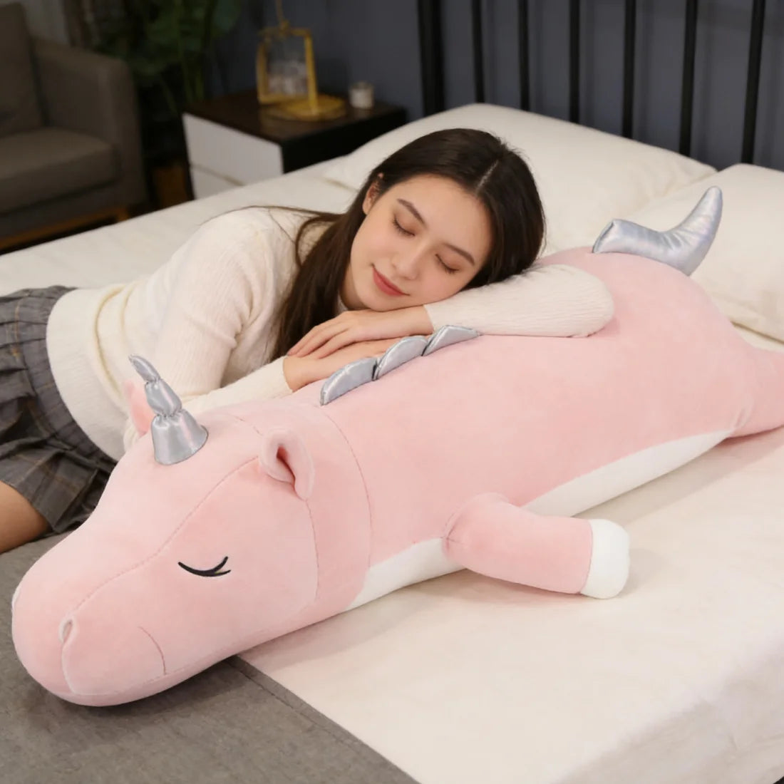SNOWOLF Long Unicorn Hug Pillow, 35'' Stuffed Animal Body Pillow, Pink Cute Unicorn Plush Cushion, Sofa Pillow