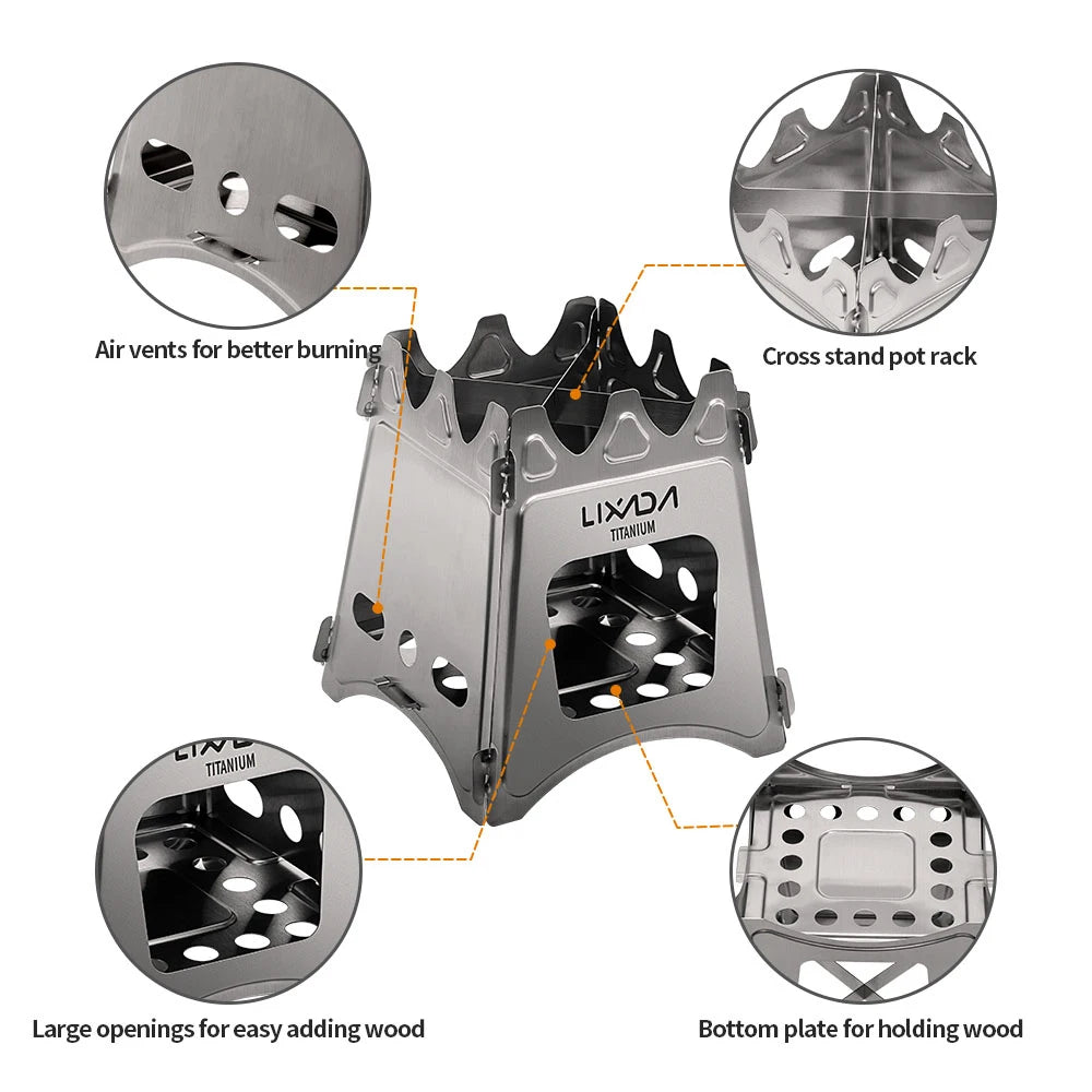 Lixada Compact Folding Titanium Wood Stove for Outdoor Camping Cooking Picnic Wood Burner camping accessories and equipment