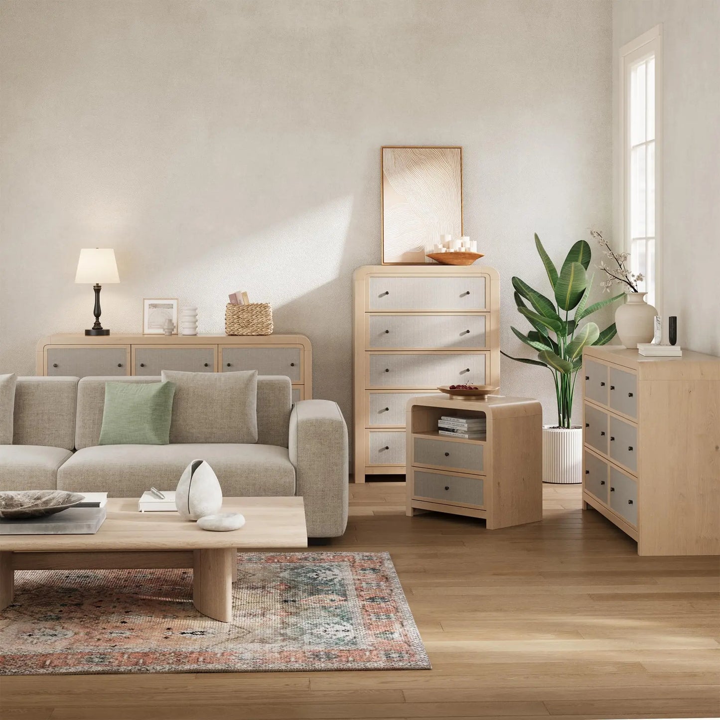 6 Drawer Dresser For Bedroom 49 Inch Wide Chest Of Drawers With Linen Drawer Modern Storage Cabinet With Rounded Corners Anti Tip Kit For Living Room Entryway Home Office
