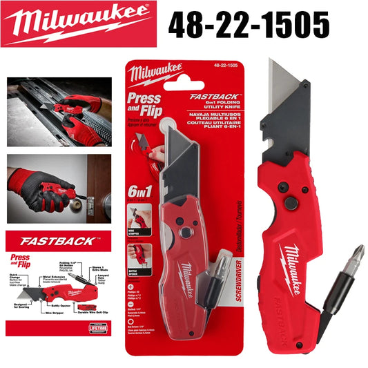 Milwaukee 48-22-1505 FASTBACK 6-in-1 Utility Knife Multi-Tool with Screwdriver Wire Stripper & Bottle Opener