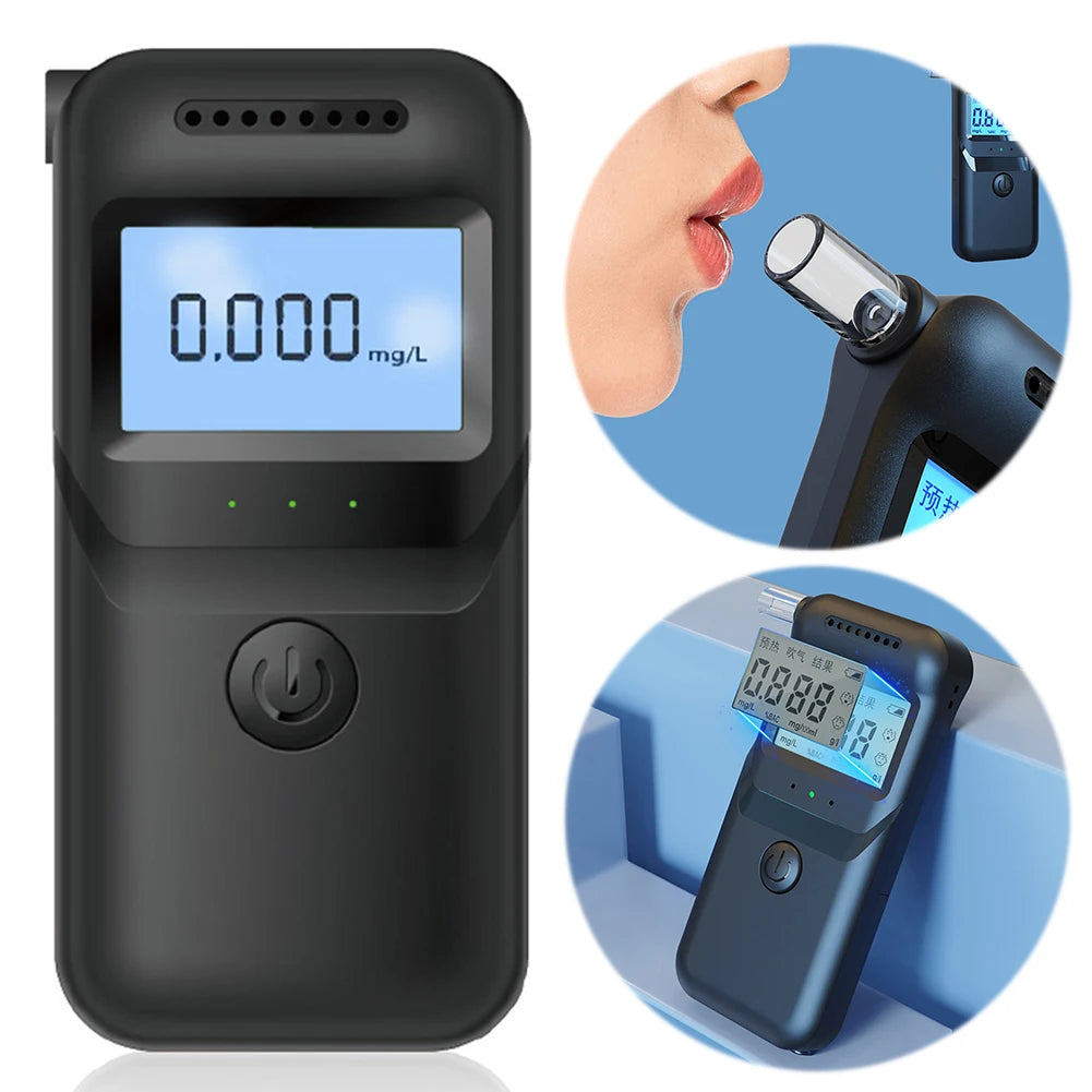 Digital Alcohol Breath Tester Accurate LCD Display Handheld Alcohol Analyzer with 5 Mouthpieces for Personal & Professional Use
