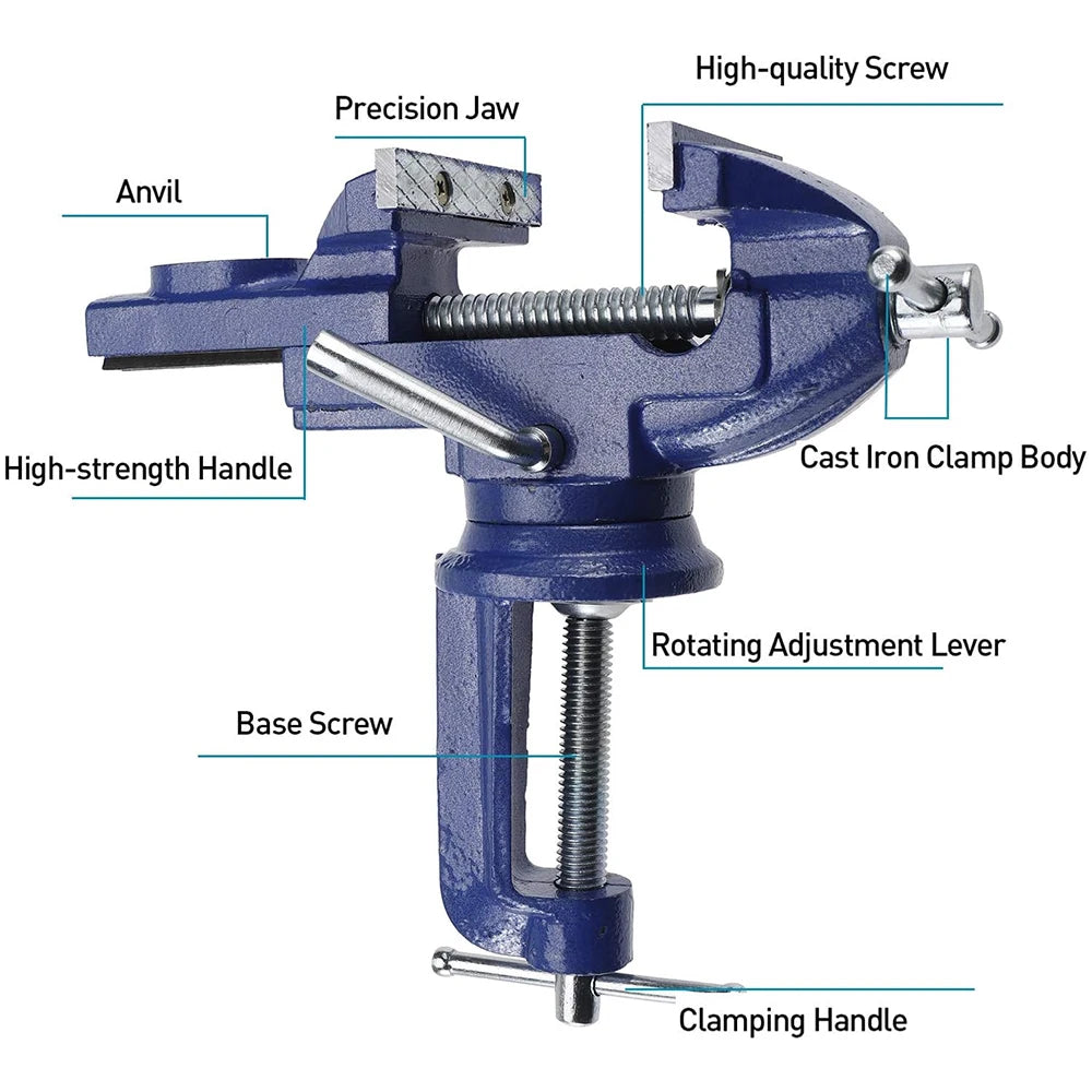 Universal Table Vise Multi-functional Portable 360° Swivel Base Clamp On Vice/Table Vise For Woodworking, Cutting Conduit, Dril