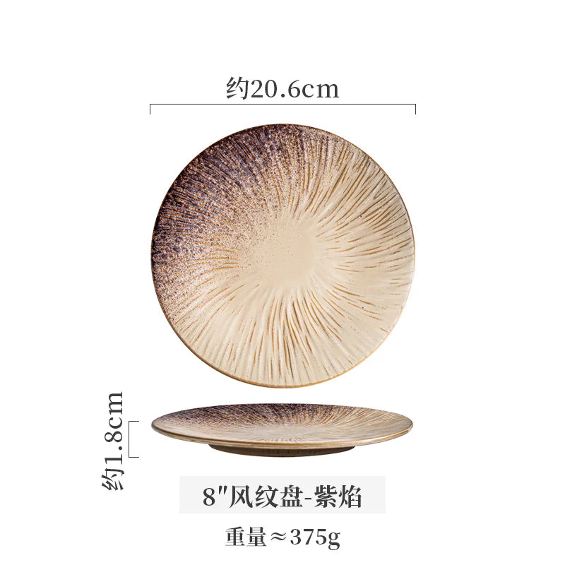 Ceramic Steak Plates Set Dinnerware Underglaze Flat Round Plates for Home Kitchen Restaurant Service