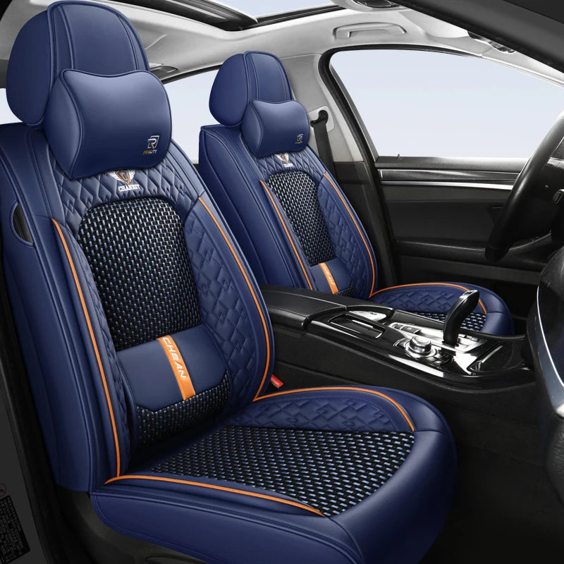 5-seat  car seat cover, new nappa leather ice silk fixed lumbar support, four-season universal, suitable for most cars