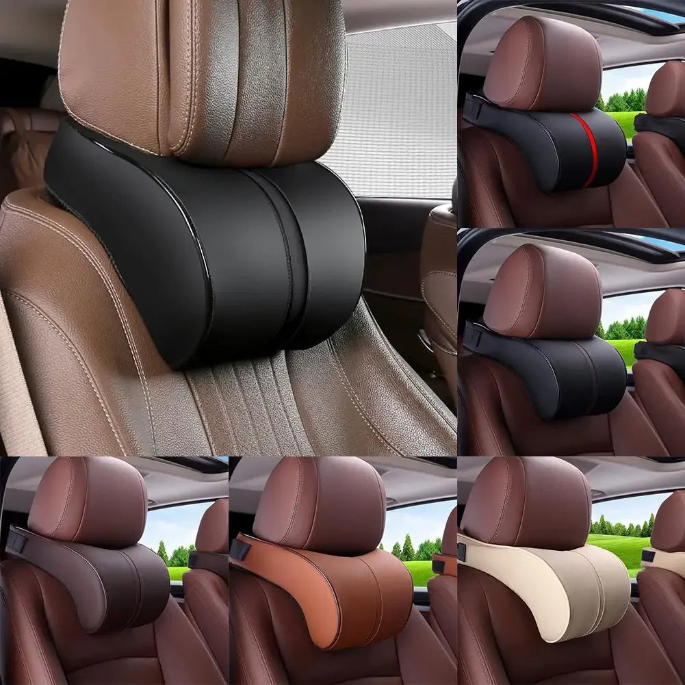 Adjustable Breathable Car Headrest Memory Cotton Car Cushion Leather Neck Pillow Car Waist Pad Automotive Decorative Products