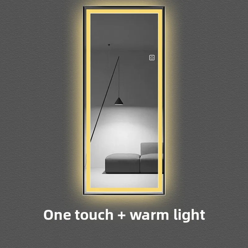 Fashion Aluminum Alloy Frame Full Body Mirror Wall Hanging Bedroom Fitting Mirror with Led Light Clear Full Body Mirror Vanity