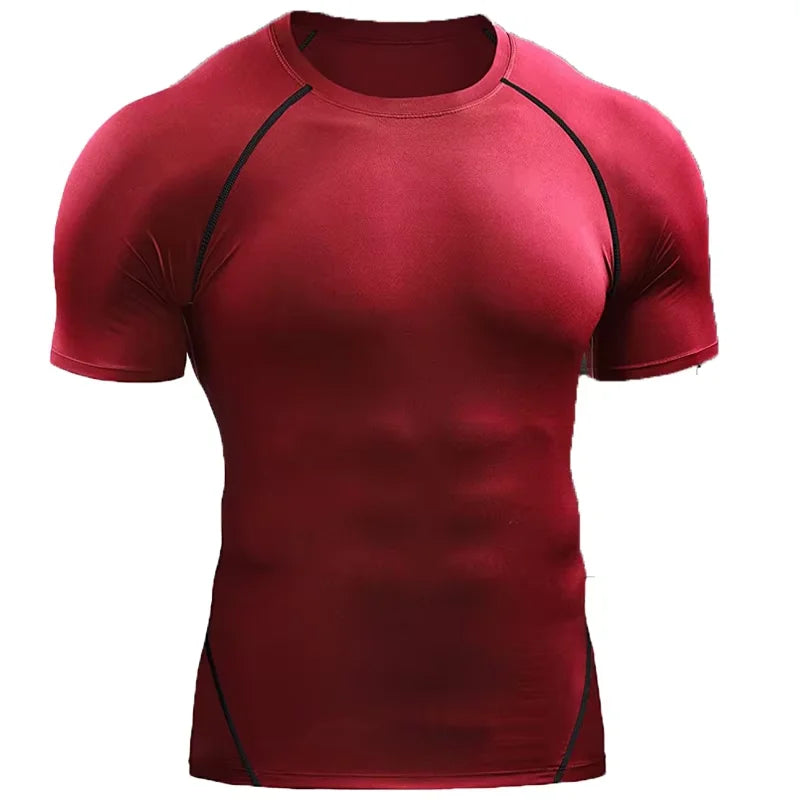 Fitness clothes men's outdoor sports quick drying short sleeved t-shirt training pro running stretch tight fitting clothes yoga
