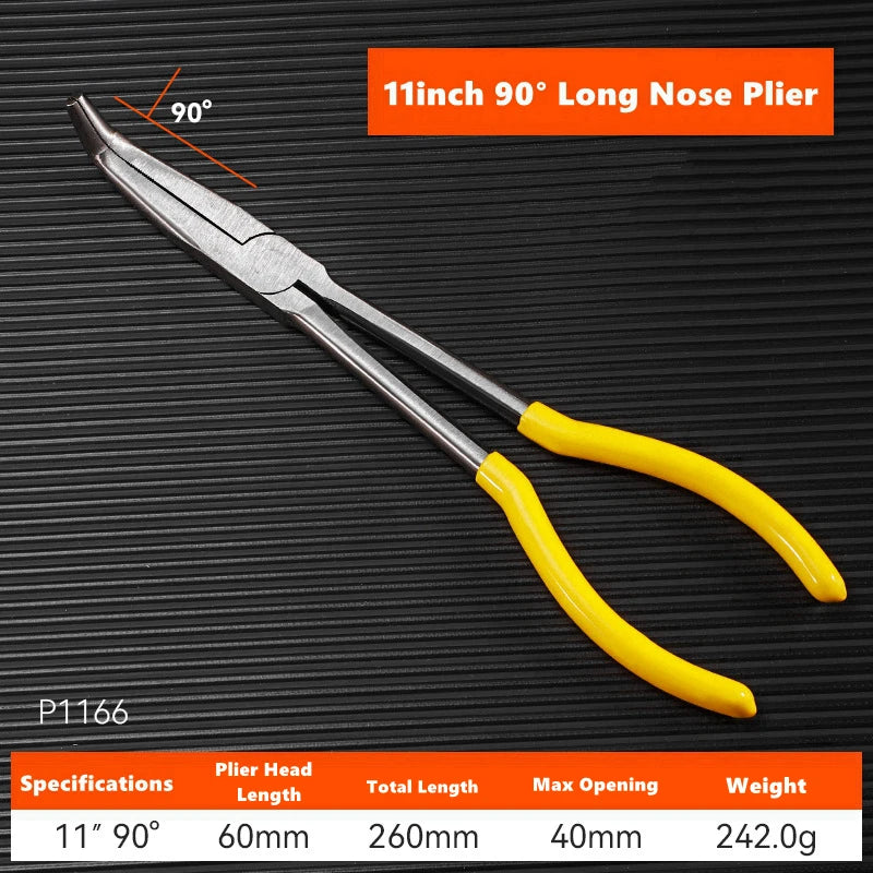11" Long Nose Pliers Straight Bent Tip Nose Plug Cable Puller Long Needle Nose Pliers Wire Cutter Hose Spanner Clips Hand Tools