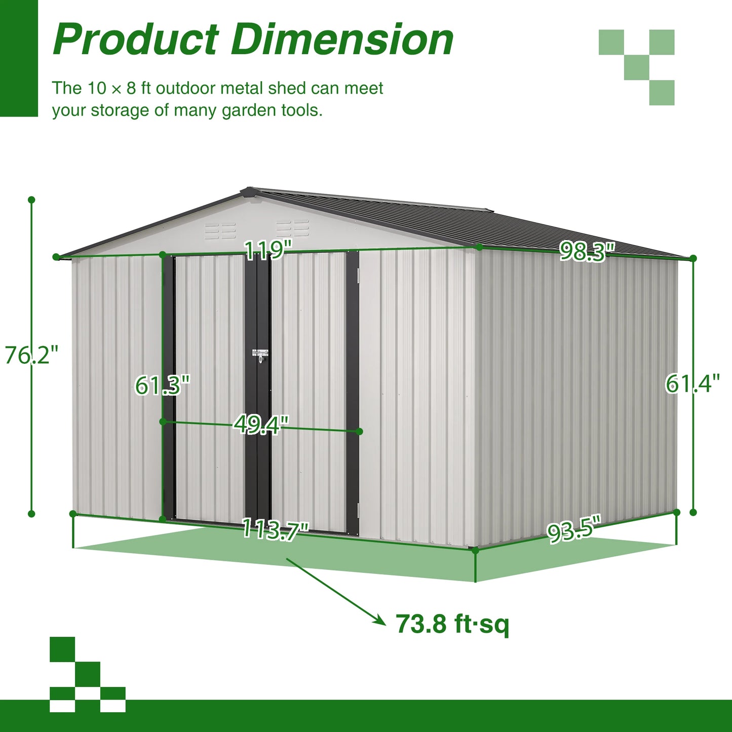 All Weather Metal Storage Shed With Lockable Doors