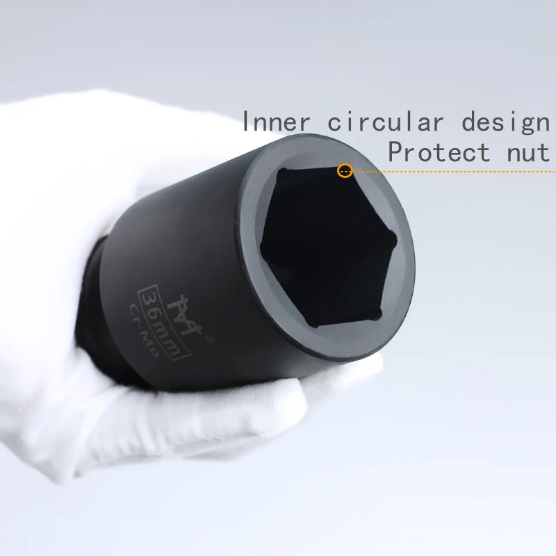 3/4" Deep Impact Socket Long Reach Hex Black Air Sockets-Durable Cr-Mo Steel Construction-Air Sockets and Pneumatic Wrench Heads