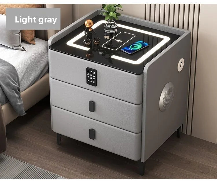 Smart Multifunctional Bedside Table with Wireless ChargerTouch Control 3-Color LEDLightModern Nightstand with Solid Wood