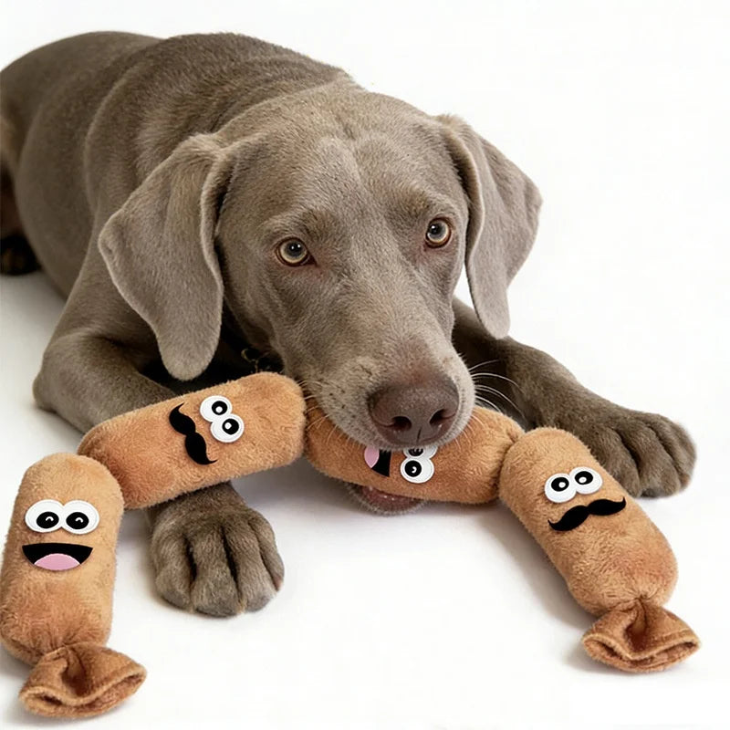 Bite Resistant Squeaky Soft Plush Dog Sausage Chew Toy