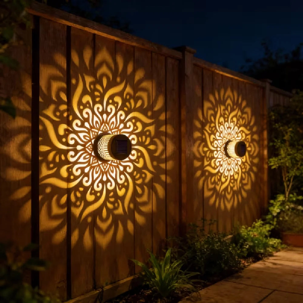 Outdoor LED Solar Fences and Wall Lights, Metal Mandala Lights, for Gardens, Lawns, Estates, Fences, Corridors, Lawns, Porches