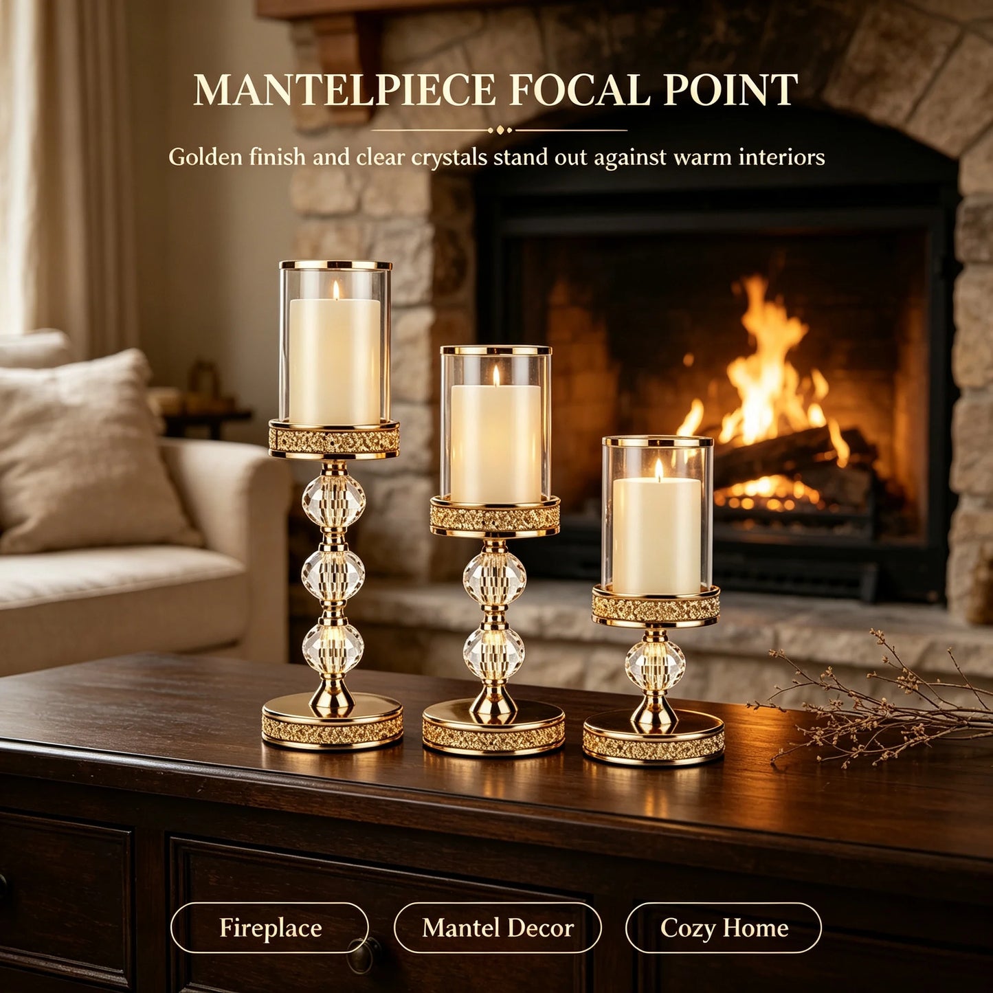 Modern Metal Candlestick Holders With Glass Shield And Beads