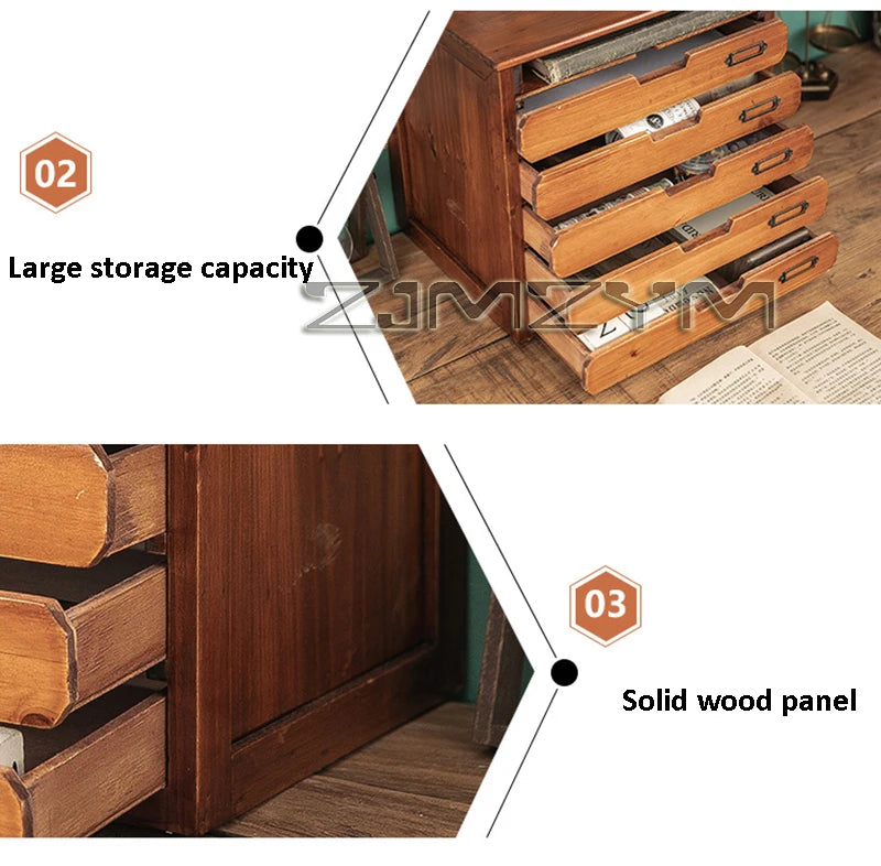 Desktop Organizer Drawer Style Storage Box Office Desk Multi Layer Document Stationery A4 Paper Solid Wood Tabletop Cabinet