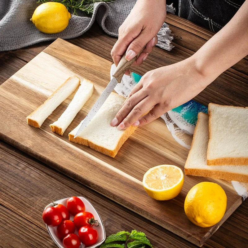 Acacia Wood Cutting Board with Epoxy Resin Crafted Ocean Waves Decor Kitchen Meal Prep & Charcuterie Cheese Board Challah Board