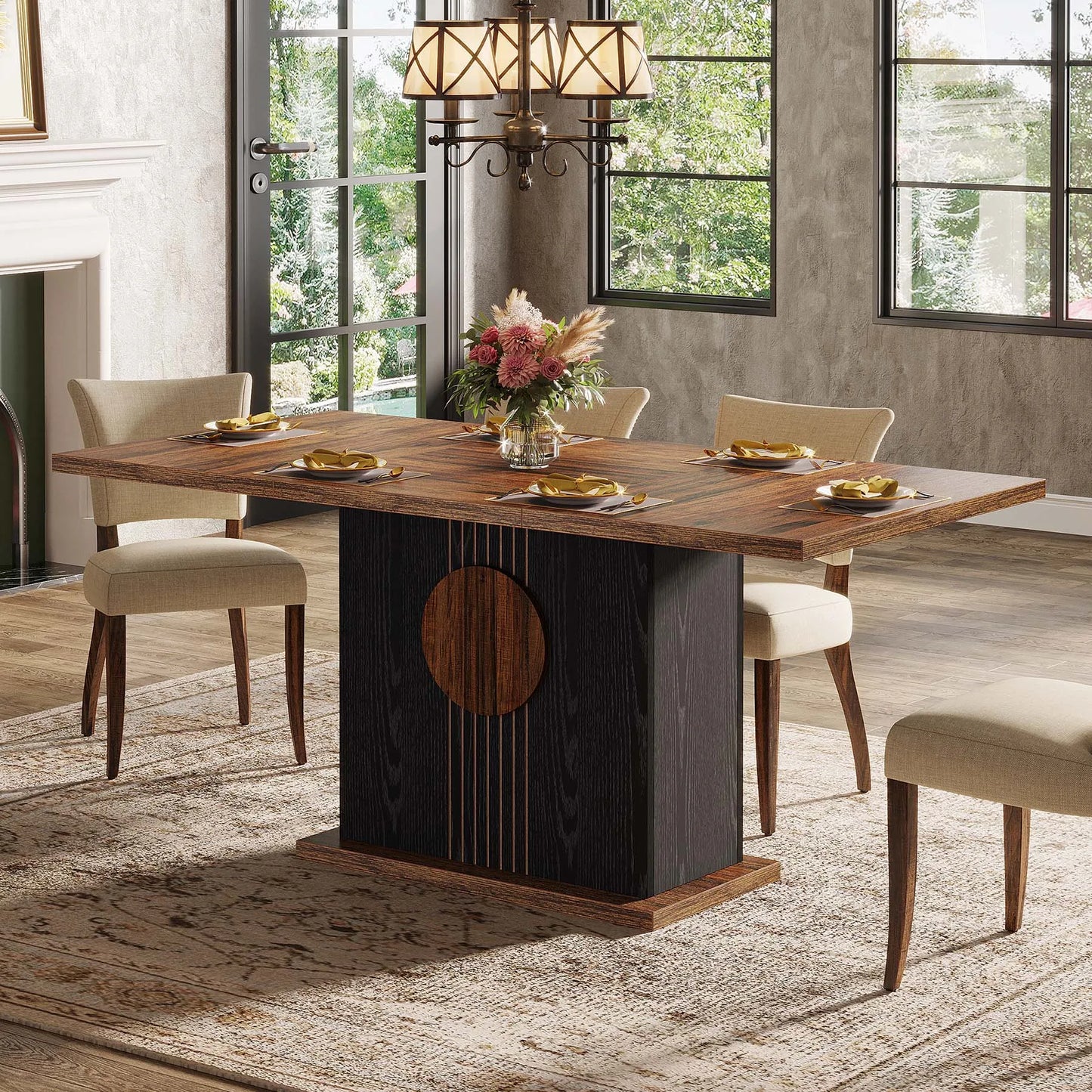 Tribesigns 55" Rectangular Dining Table for 4 to 6 People, Farmhouse Wood Dinner Table for Kitchen, Dining Room & Living Room