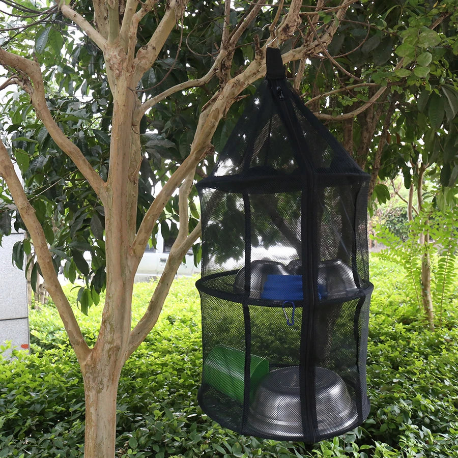 Camping Supplies Three-Layer Folding Storage Net With Zipper Dry Rack Herb Bag For Herbs Flowers Buds Plants Tableware Fruits