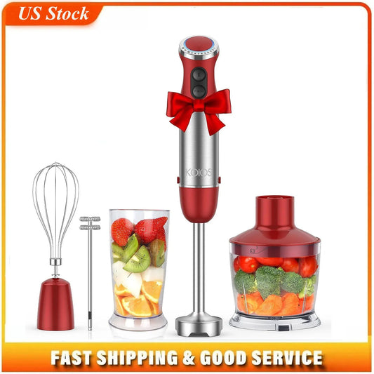 5-in-1 Hand Immersion Blender, 1000W 12 Speed Handheld Blender, Copper Motor Stainless Steel Blade Stick Blender,600ml Mixing Beaker,500ml Food Processor, Whisk, Milk Frother, BPA-Free, Red