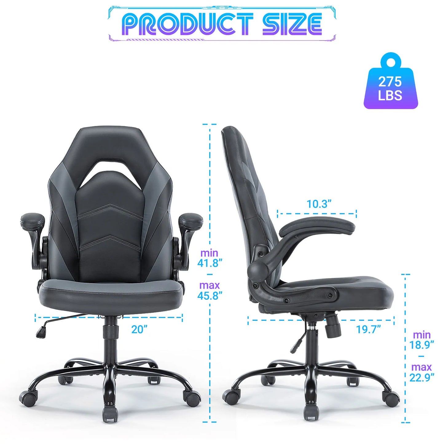 Ergonomic Gaming Office Chair With Adjustable PU Leather Armrests