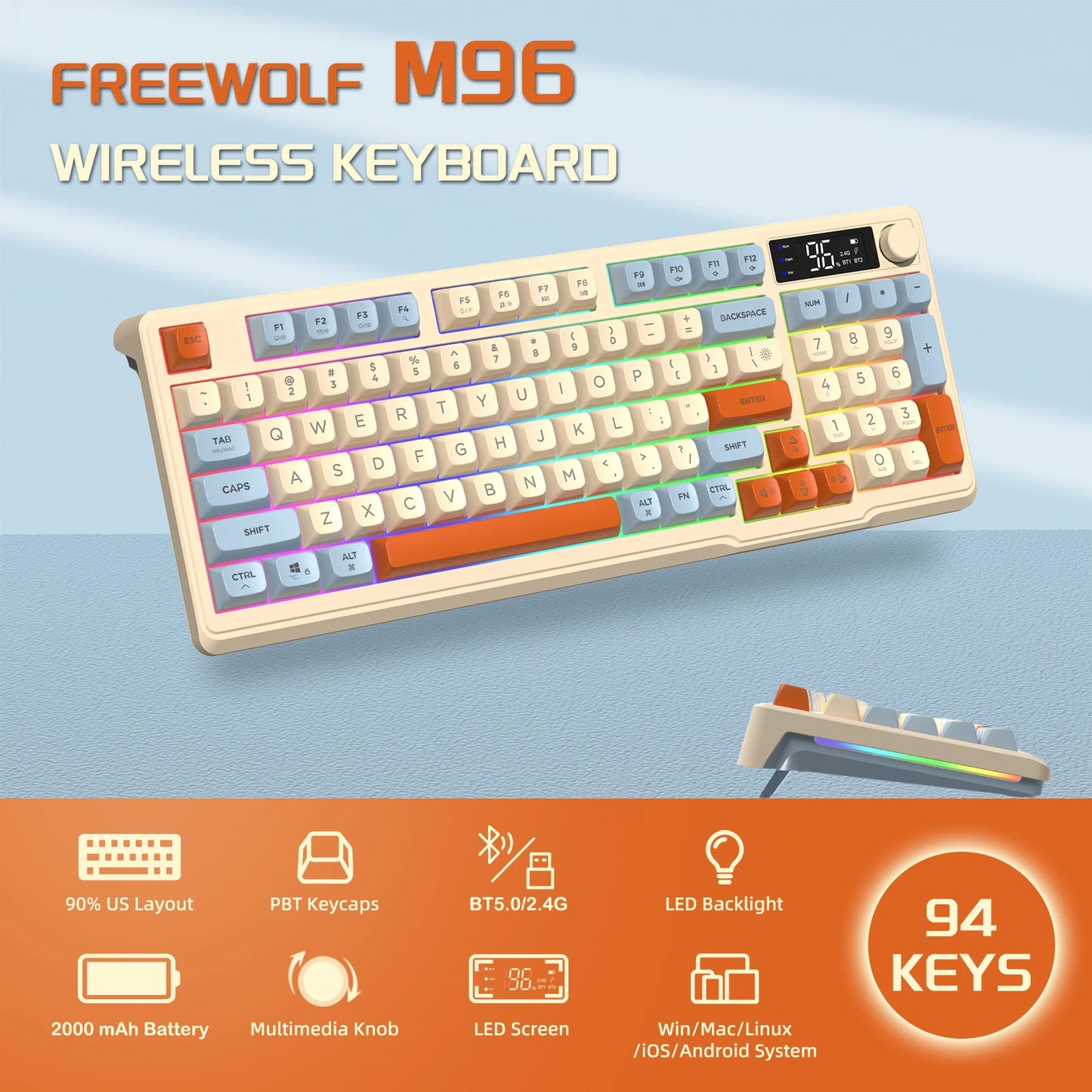 ZIYOU LANG Wireless Gaming Keyboard With Display And Knob