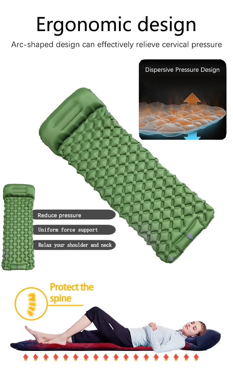 Outdoor Camping Sleeping Pad Folding Sleep Mat Beach Inflat Mattress with Pillows Ultralight Air Mat Travel Hiking