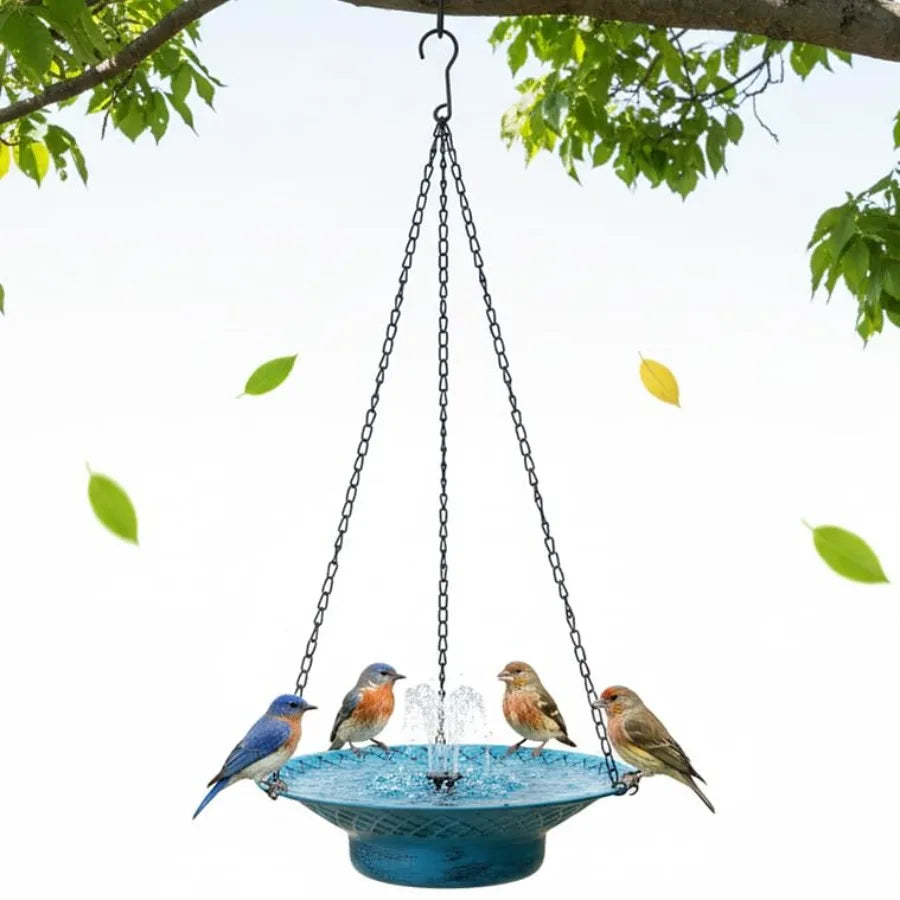 12.6" Hanging Solar Bird Bath Birdbath Fountain Solar Power Metal Bird Bath for Outside Hanging Hanging Bird Fountain for Garde