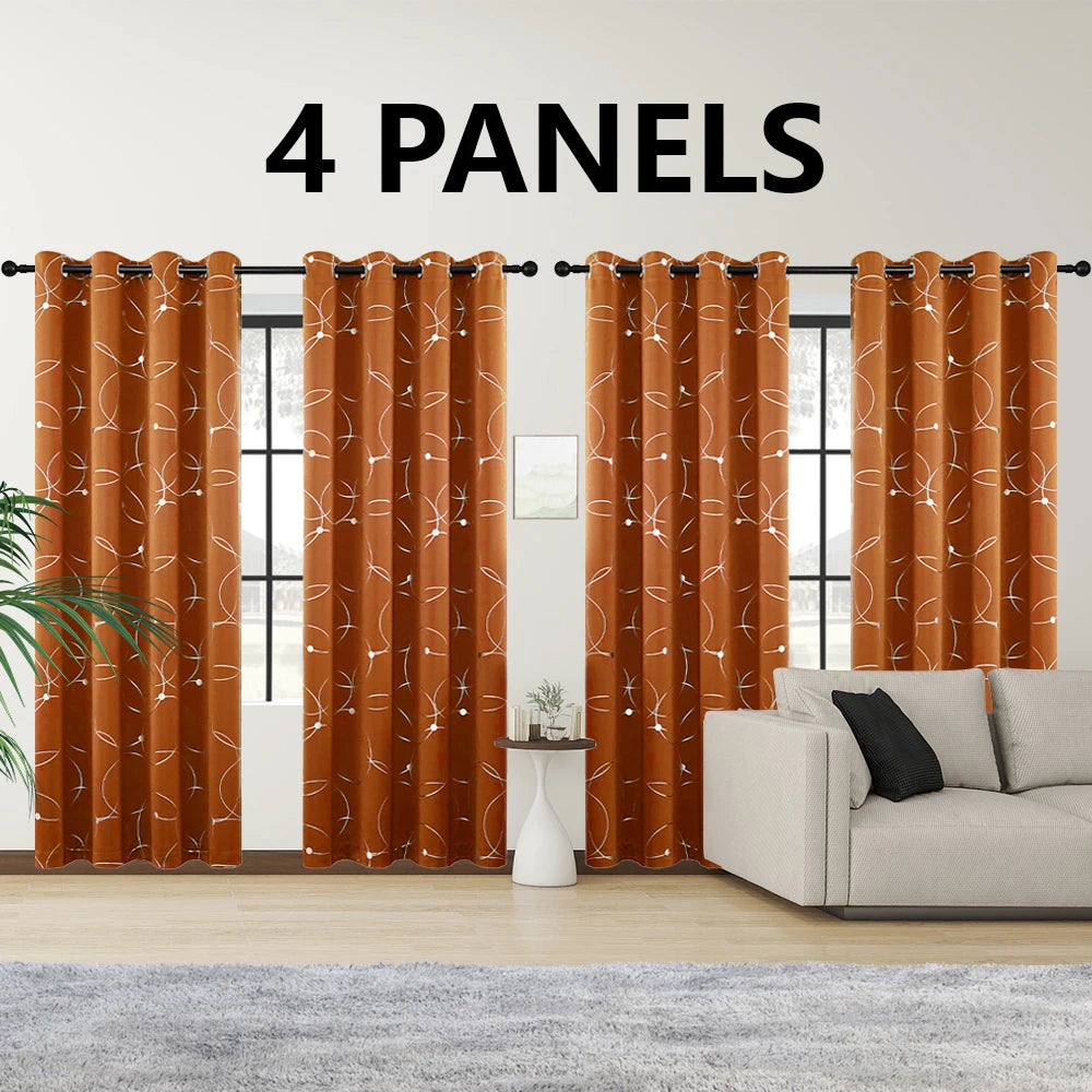 4PCS Blackout Curtains Grommet Thermal Insulated Room Darkening With Circle And Dots Foil Printed