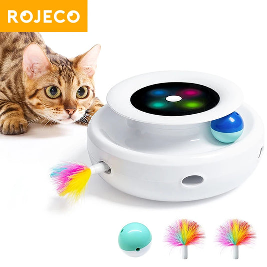 Rojeco 2 in 1 Feathered Cat Toy With Interactivity