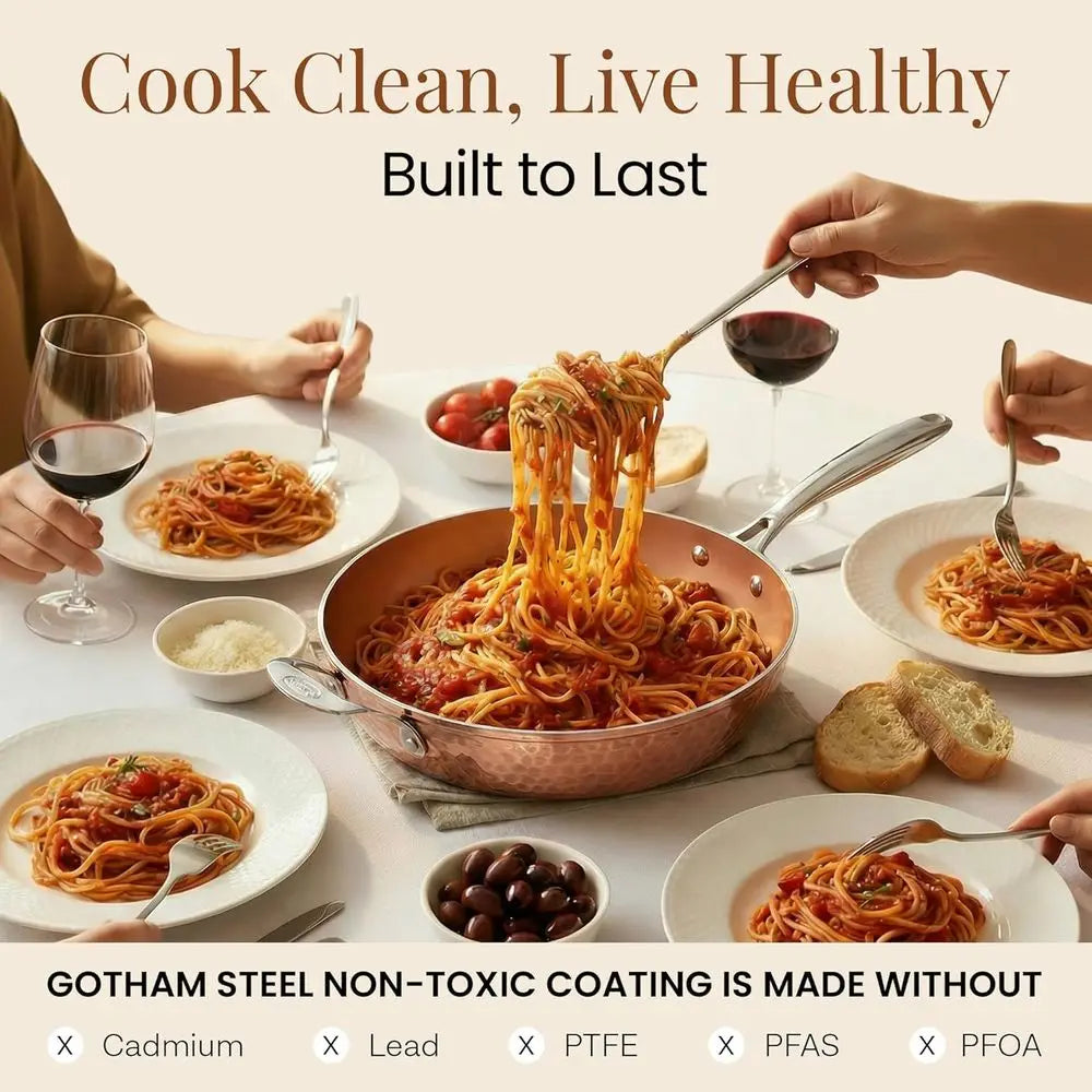 Hammered Copper 14 Inch Non Stick rying Pan with Lid, Nonstick rying Pan with Ceic Coating and Induction Plate or Even Heating,