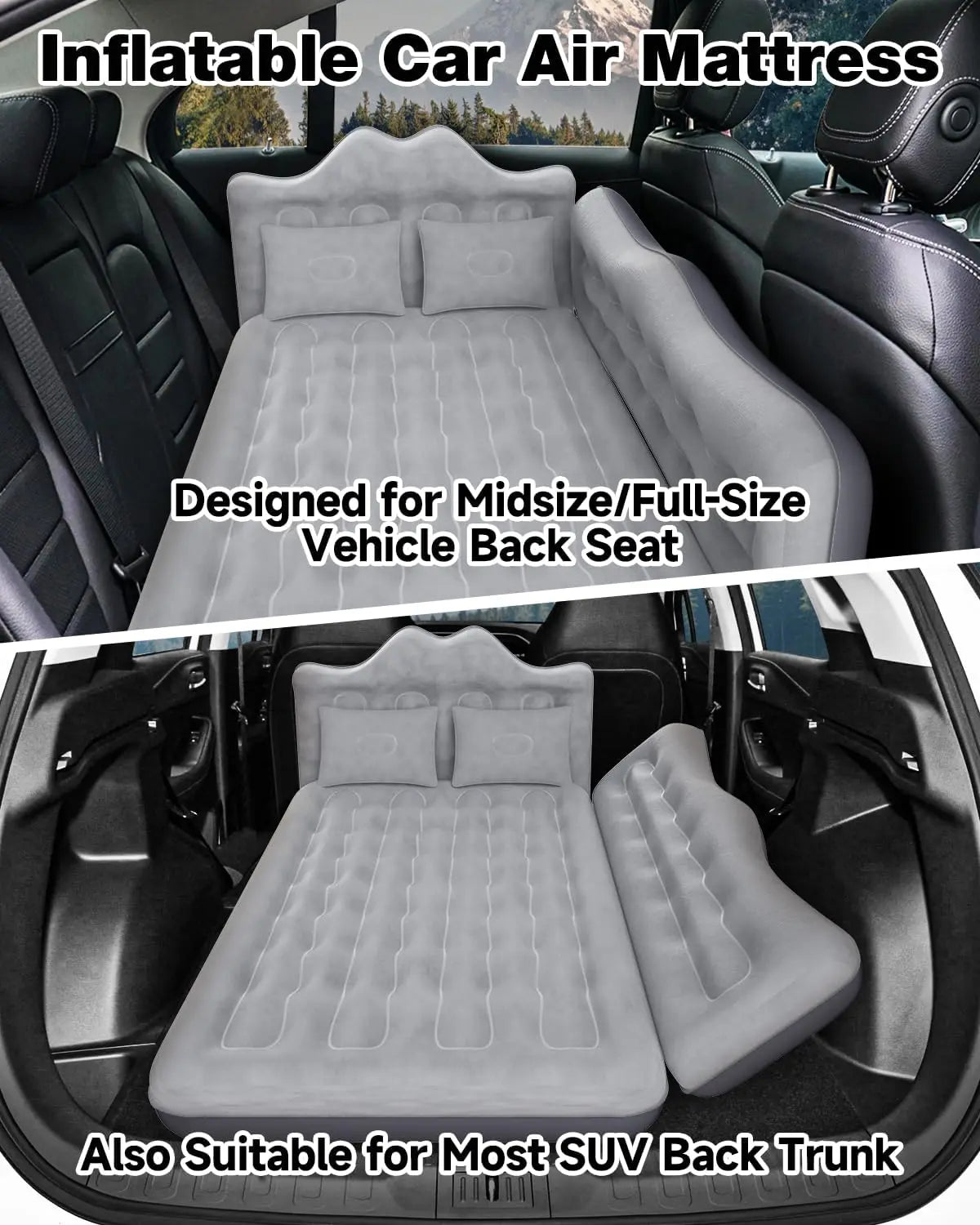 Umbrauto Car Air Mattress Bed: Inflatable SUV Camping Sleeping Pad for Truck Back Seat with Pump & Pillows, Blow Up Backseat Car Mattress for Van Rear Seat