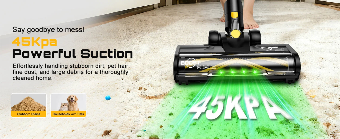 Cordless Stick Vacuum Cleaner Compatible with DeWalt 20V Battery, 45KPa Powerful Suction & 400W Motor, Self-Standing Vacuum for Hard Floors, Carpet and Home Cleaning (Battery Not Included)
