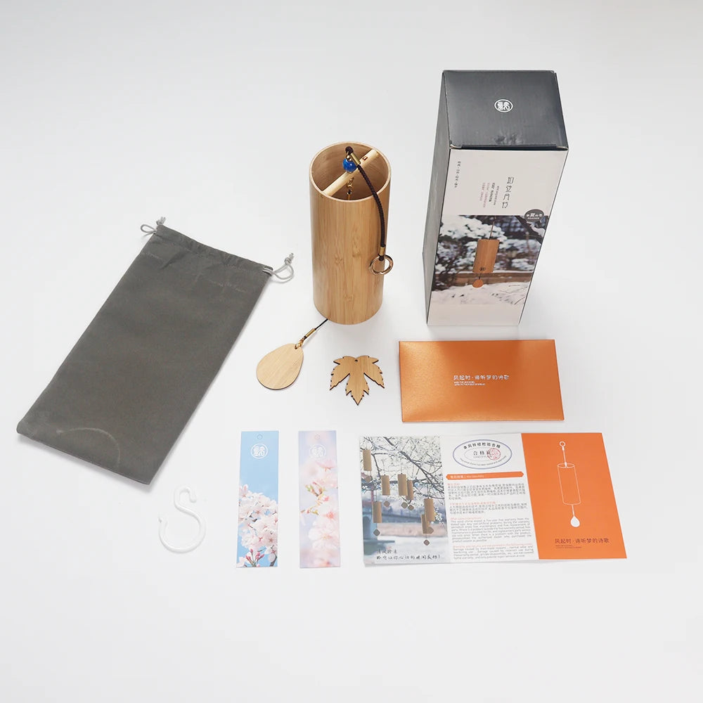Elegant bamboo wind chimes, with musical notes and chord bells, Japanese-style bells, deep tones