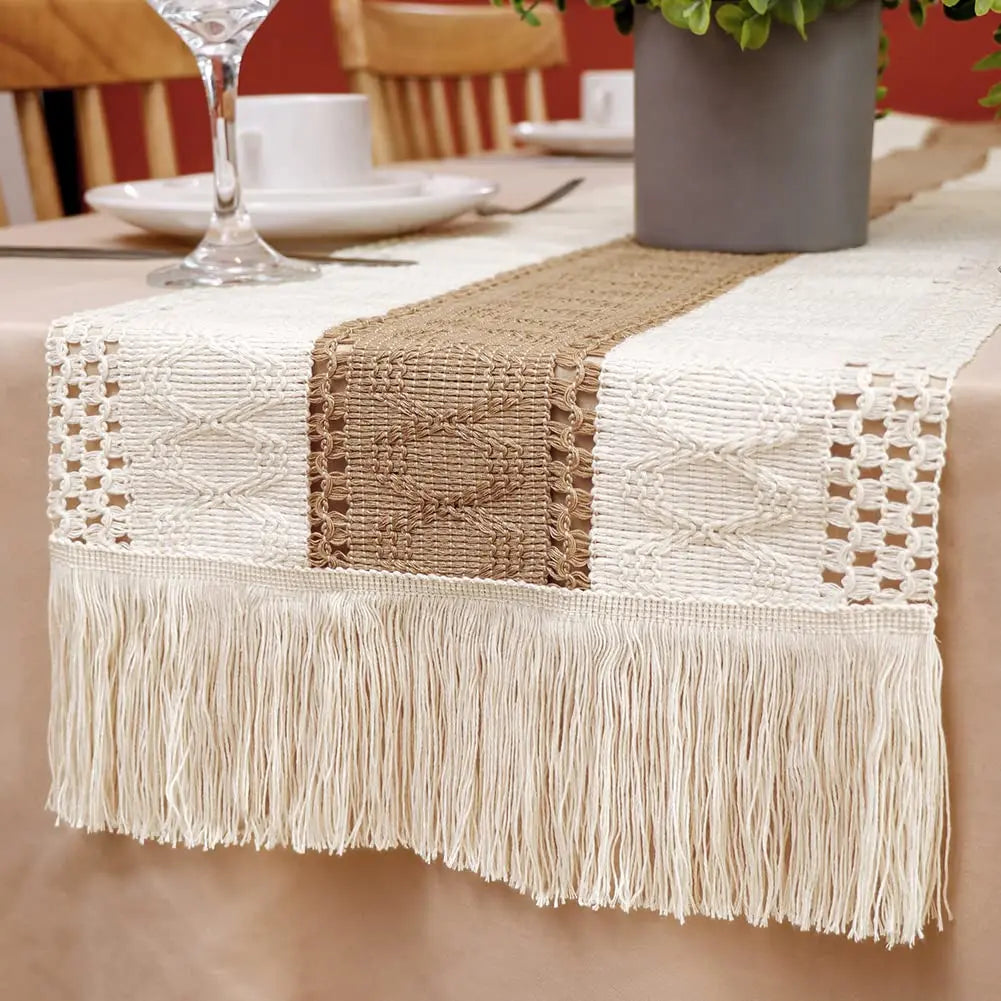 Boho Macrame Table Runner With Tassels For Rustic Decor