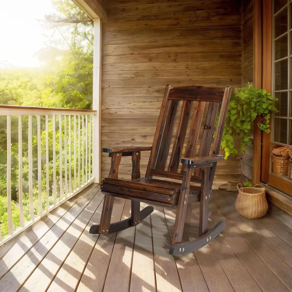 Heavy-Duty 600lbs Wooden Rocking Chair Set, Comfortable Backrest, Weatherproof Outdoor Patio Rockers (Rustic, 2 Pack)