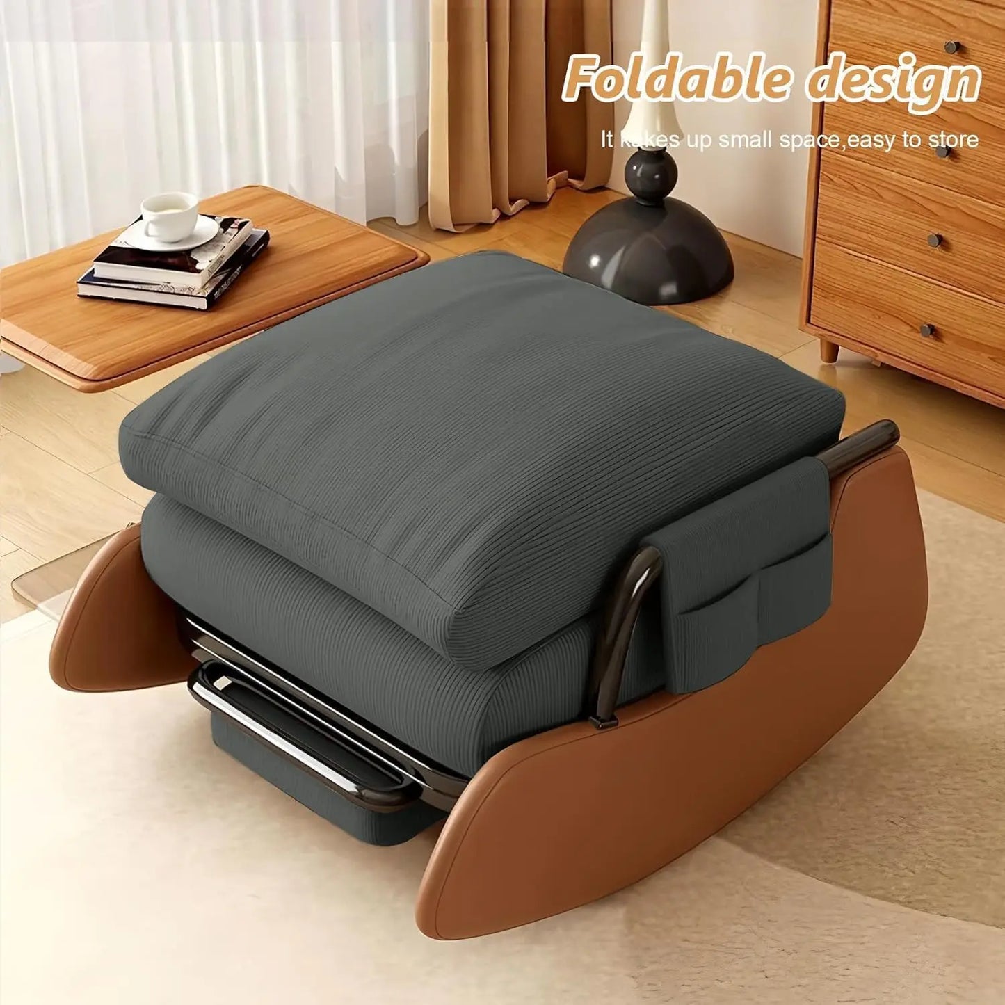 Rocking Chair Nursery, Upholstered Glider Rocking Chair with Side Pocket and Adjustable High Backrest, Foldable, Customized