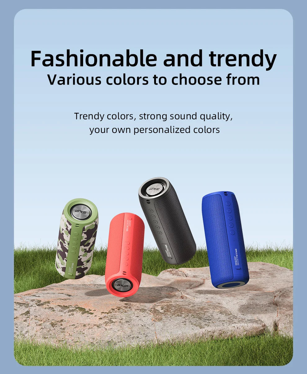 Zealot-S51 Protable Bluetooth Speaker Enhanced Bass Portable Speaker with 12H Playtime,  IPX5 Waterproof for Camping