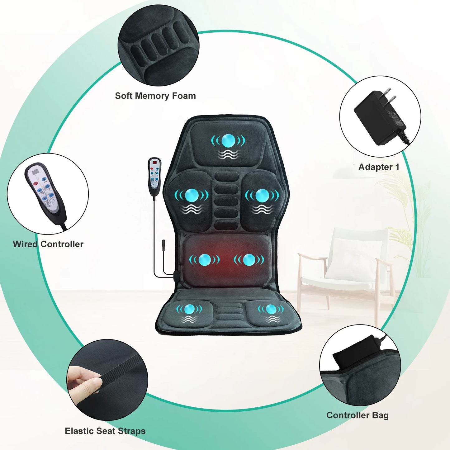 Vibration Back Massager Seat Cushion with Heat,Massage Chair Pad,Chair Massager for Pain Relief at Office/Home,Gifts for Parents
